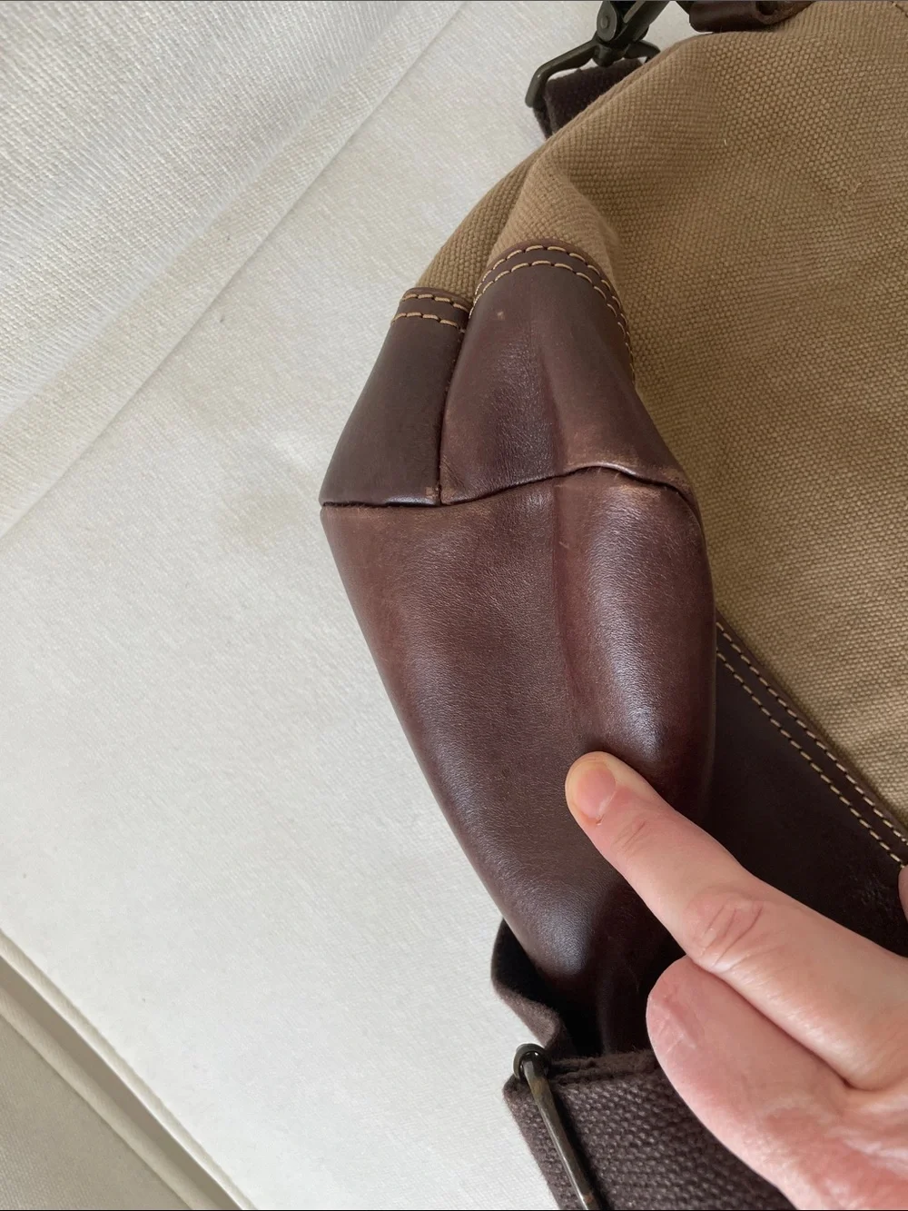 Geox Tan Canvas and Brown Leather Laptop Messenger Bag